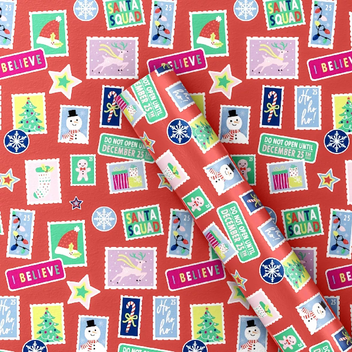 25 sq ft Festive Stamps Christmas Gift Wrap Red - Wondershop™ | Target