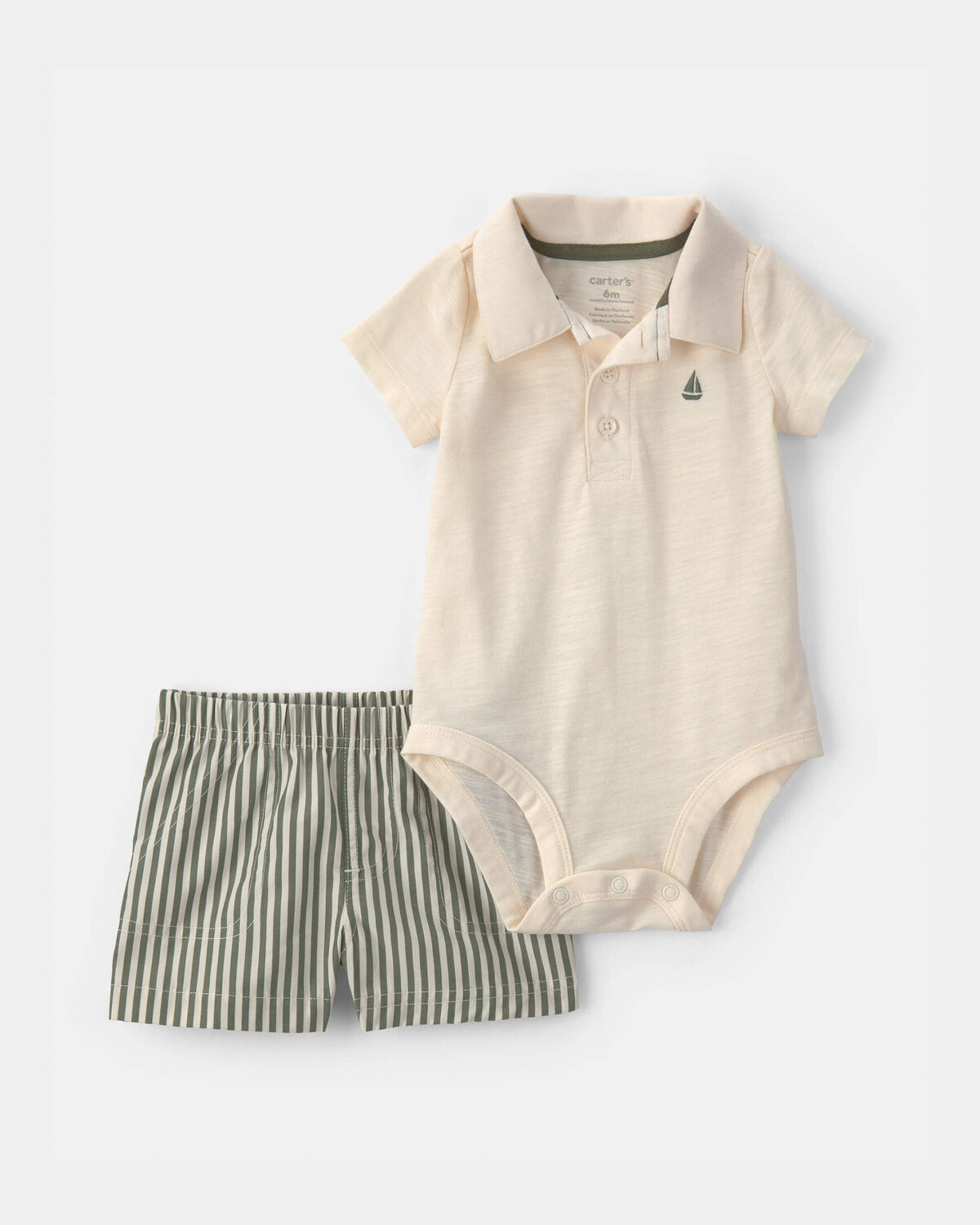 Baby Boy 2-Piece Polo Shirt & Short Set - Cream/Green | Carter's Inc