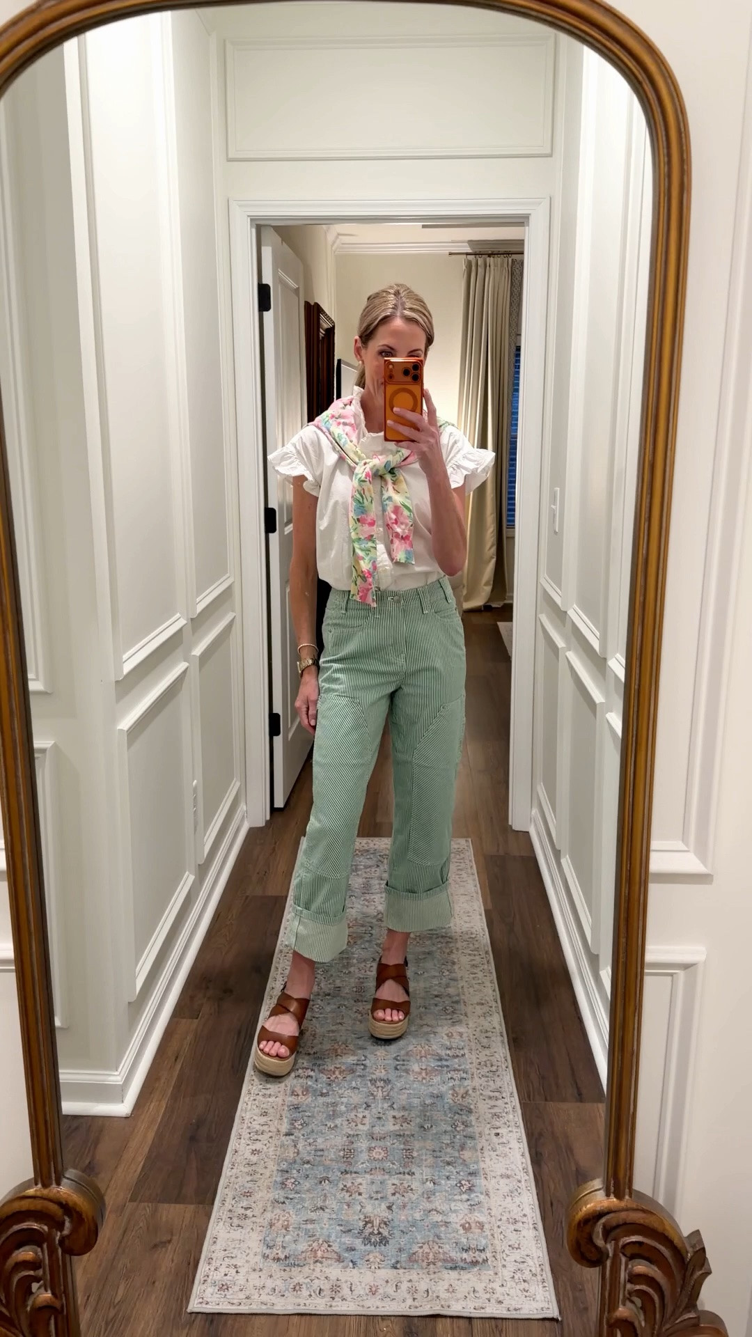 Today’s outfit of the day… Walmart jeans that I cannot get enough of… green stripe size 0. Free assembly top.  (We sold out. Linked options) and sweater.  Size small.