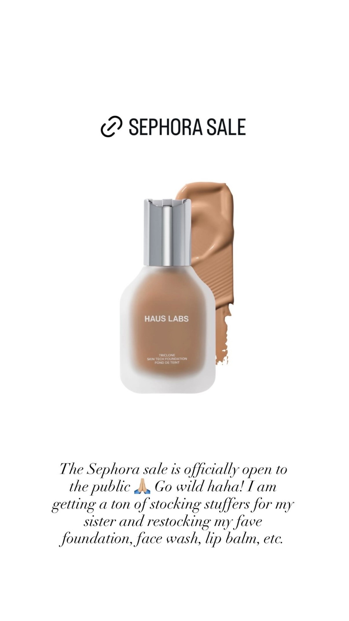 The Sephora sale is officially open to the public 🙏🏼 Go wild haha! I am getting a ton of stocking stuffers for my sister and restocking my fave foundation, face wash, lip balm, etc.