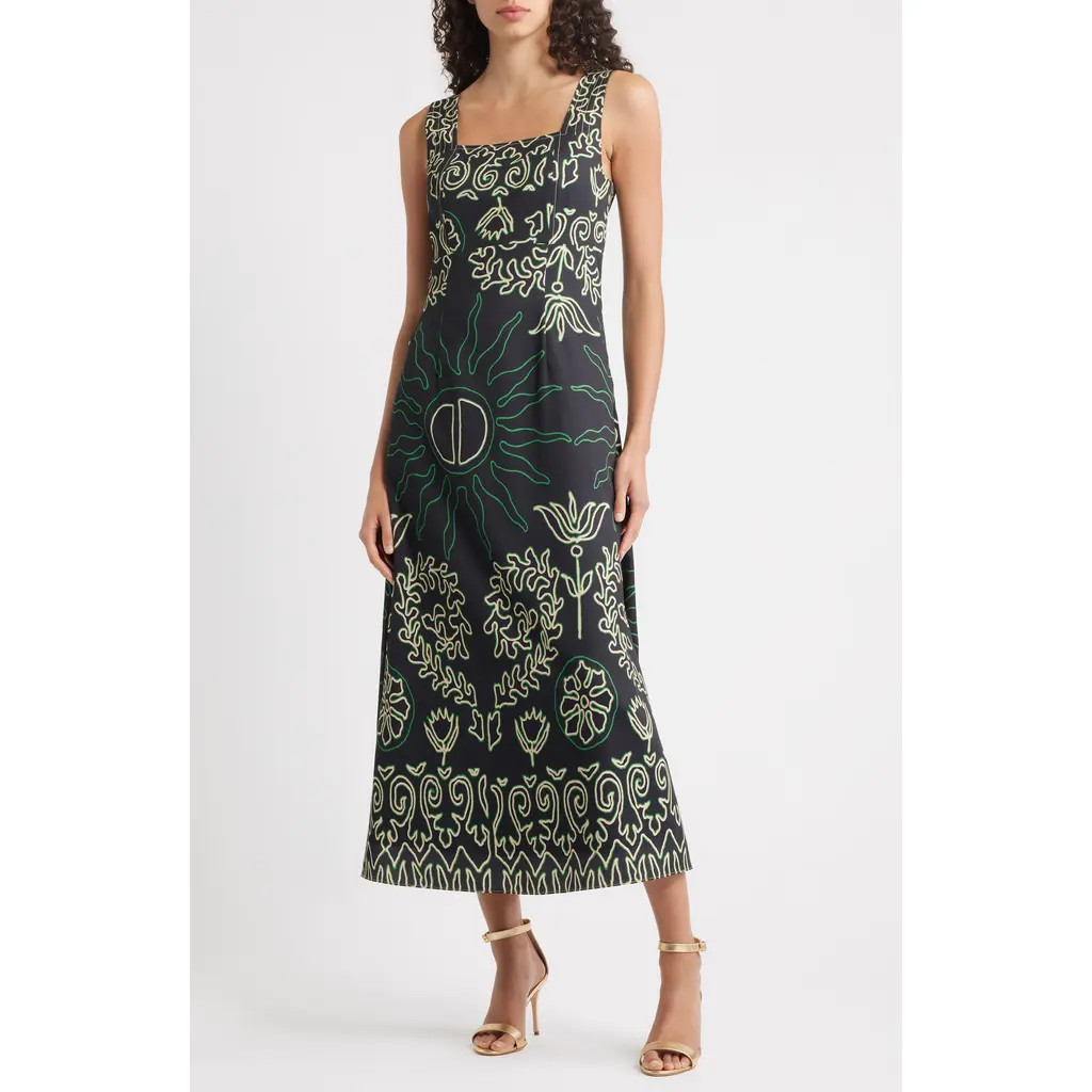 CIEBON Enza Floral Print A-Line Dress in Black/Green at Nordstrom Rack, Size Small | Nordstrom Rack