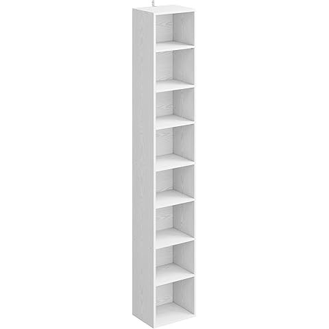 IBUYKE 6 Tier Narrow Bookcase with Doors, Cube CD DVD Storage Cabinet,Slim Media Tower Rack,Cabin... | Amazon (US)