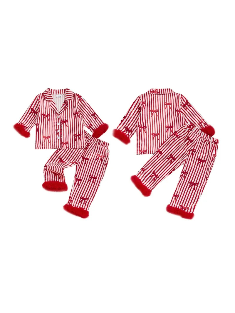 BemeyourBBs Girls Christmas Pajamas Set Bow Print Long Sleeve Tops with Pants | Walmart (US)
