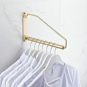 Folding Clothes Hanger Gold Brushed Drying Clothes Rack Wall-Mounted Space Saver for Laundry Room... | Amazon (US)