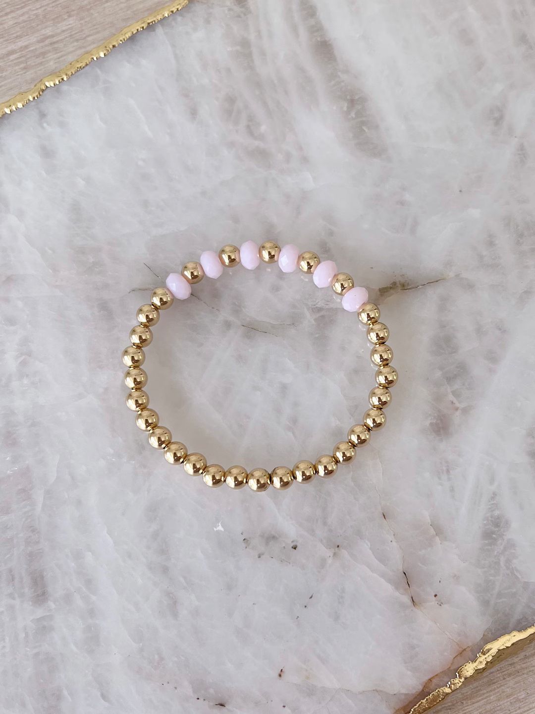 5mm 14k Gold Filled Personalized Beaded Bracelet Pink Rondelle Swarovski Crystals Gold Ball Bead ... | Etsy (US)
