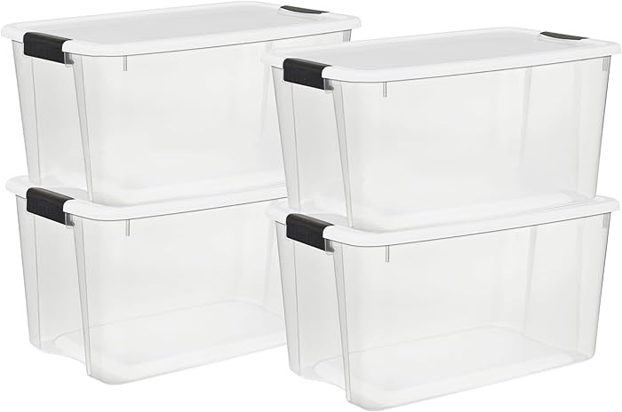 Sterilite 4 Pack Ultra Latching Box, Storage Bins with Lids, Clear Plastic, 70 Quart - Heavy-Duty... | Amazon (US)