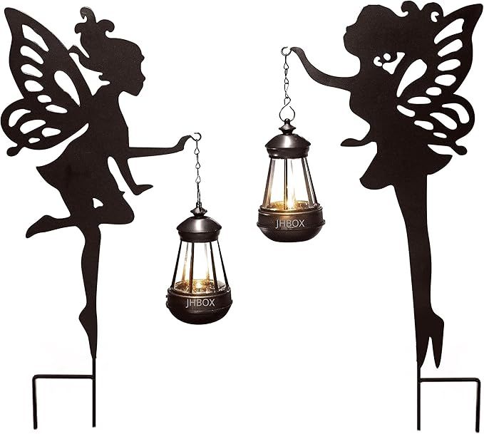 JHBOX Fairy Decor Garden Statues with Solar Lanterns, Solar Outdoor Lights Decorative with Metal ... | Amazon (US)