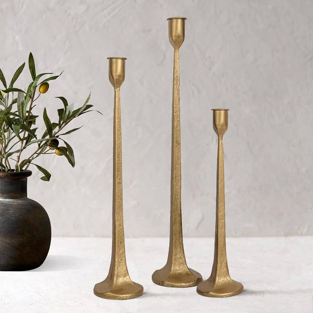 Iron Taper Candle Holder Set of 3 - Decorative Tall Candle Stand, Candlestick Holder for Wedding,... | Amazon (US)