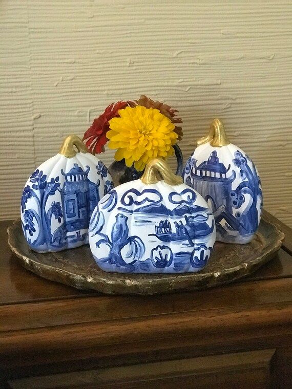 Blue and White Ceramic Accent Pumpkins | Etsy | Etsy (US)