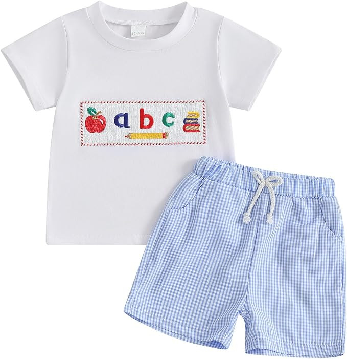 Back to School Toddler Baby Boy Outfit Embroidery T Shirt and Shorts Set First Day of Preschool K... | Amazon (US)