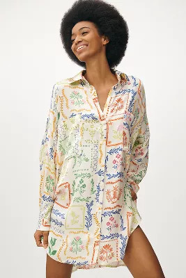 Corey Lynn Calter Long-Sleeve Printed Mini Shirt Dress | Anthropologie (US)