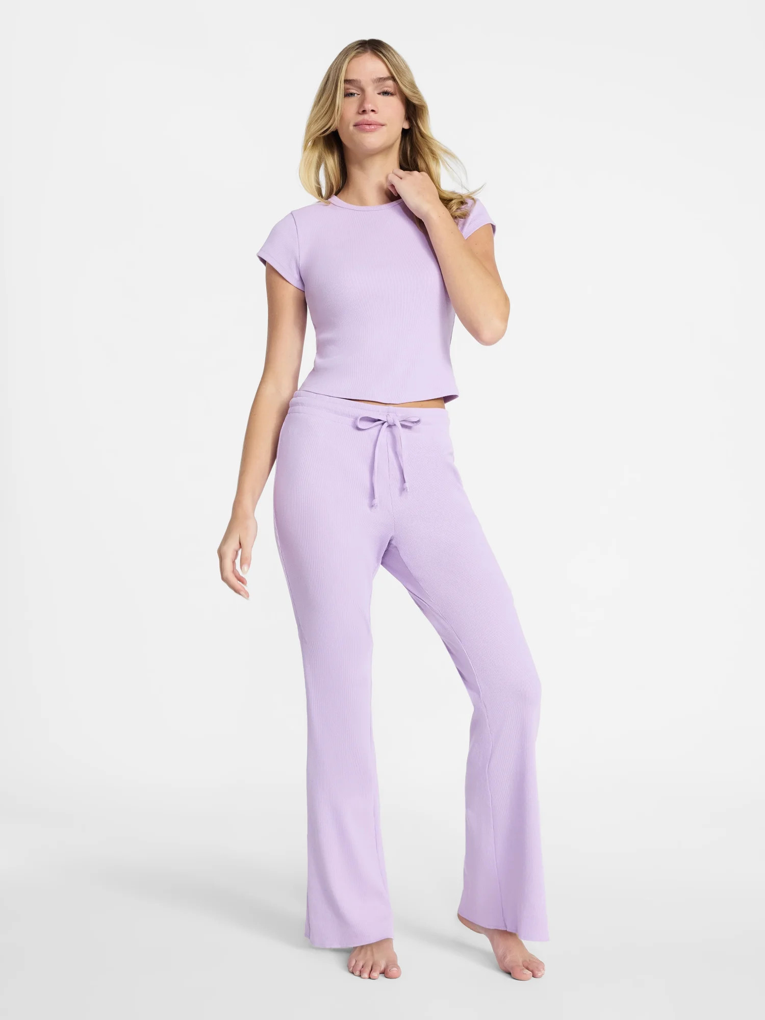 No Boundaries Ribbed Sleep Tee and Pants Set, 2-Piece, Women’s XXS-3X | Walmart (US)