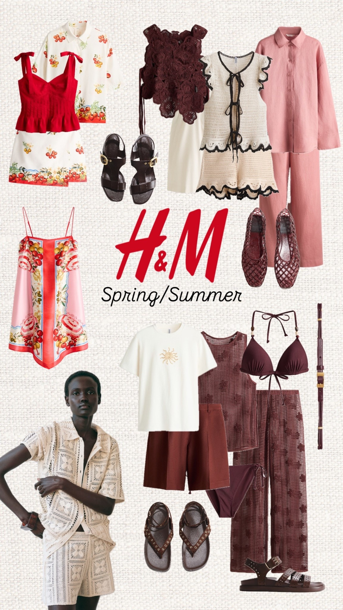 New H&M drop of today and I’m OBSESSED!! 🌞🍒 Think cherry prints, textured crochet, rich chocolate tones and effortless resort pieces you can mix all summer long.

Like this post to save it to your favourite folder and come back later to shop.

Keywords:
H&M summer collection, H&M new arrivals, cherry print dress, burgundy crochet set, crochet vest outfit, woven ballet flats, brown leather sandals, summer holiday outfits, European summer style, beach club outfit, burgundy swimwear set, crochet trousers outfit, cherry print skirt, lightweight summer shirt set, neutral summer outfit, chocolate brown fashion trend, H&M resort wear, effortless summer style, summer texture trend, chic warm weather outfits

#LTKWorkwear #LTKSwim #LTKSeasonal