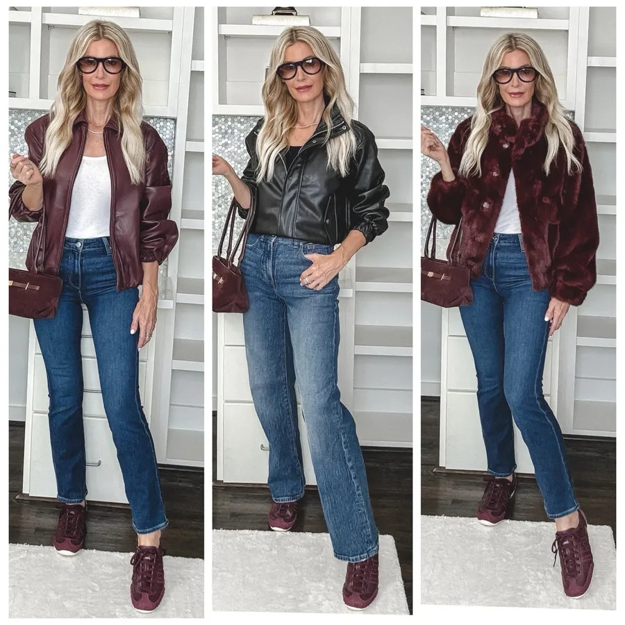 My favorite sneakers from the Nordstrom Anniversary Sale—and they’re still in stock! 💋 I’m absolutely loving this rich burgundy shade. They’re incredibly comfortable, under $100, and the perfect sneaker to take you into fall. I styled them three different ways: ✨ Look 1: Paige cigarette jeans + a burgundy faux leather bomber jacket. ✨ Look 2: A black faux leather bomber jacket + wide-leg Madewell jeans (the jeans aren’t part of the NSale, but everything else is!). ✨ Look 3: My favorite look—a gorgeous burgundy faux fur bomber jacket (I’m literally obsessed with this jacket!) paired with the same Paige cigarette jeans. Every other piece I’m wearing is from the Nordstrom Anniversary Sale and still in stock! These sneakers are too good to stay in stock for long, so if you love them as much as I do, don’t wait—they’re under $100 and definitely worth grabbing before they’re gone. 

#LTKOver40#LTKSaleAlert 

 

#LTKootd
