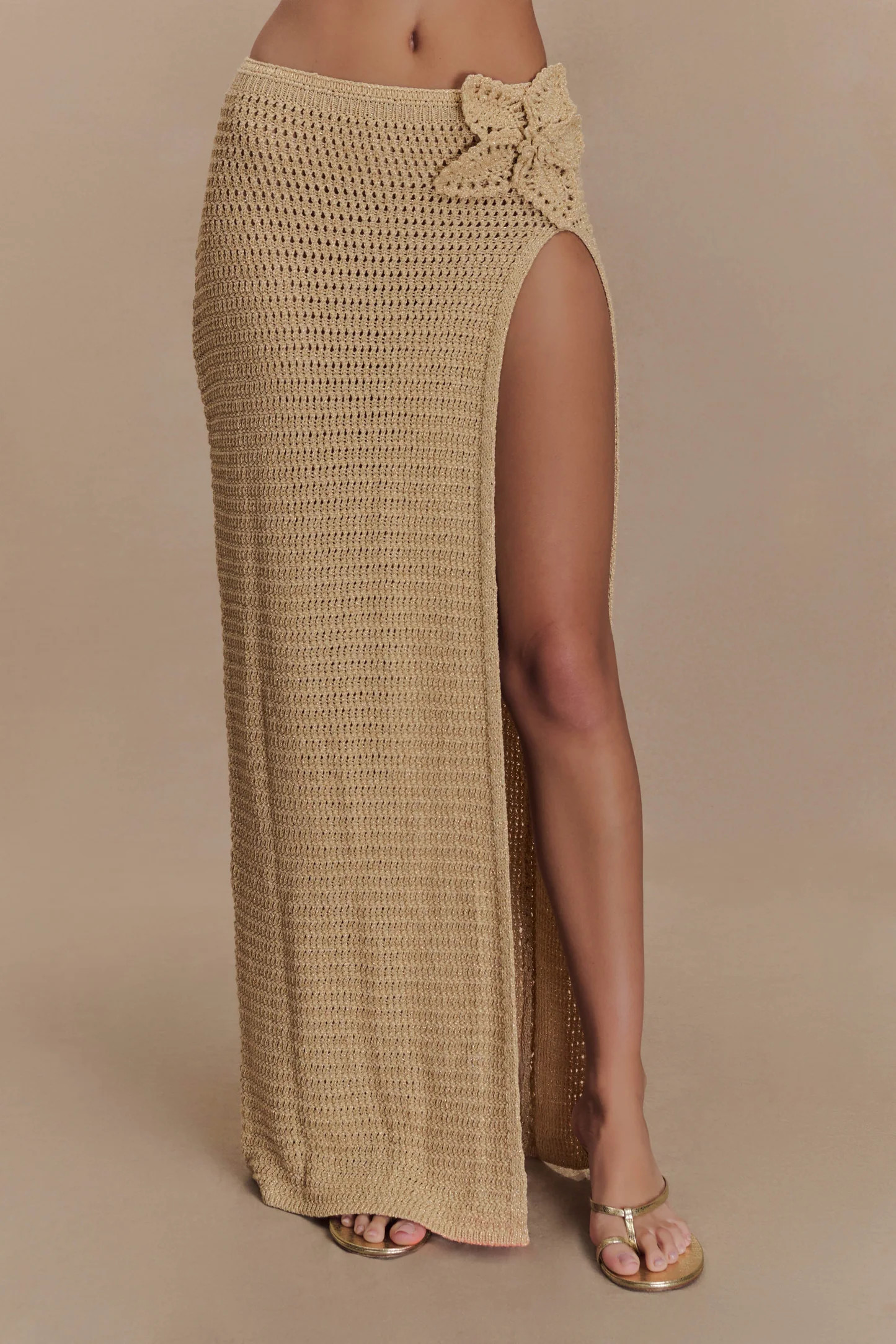 Abigail Floral Crochet Maxi Skirt - Gold | MESHKI US