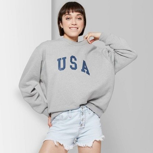Women's Oversized Crewneck Sweatshirt With USA Graphic - Wild Fable™ Gray | Target