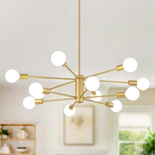AMZASA Chandeliers, 12 Lights Modern Gold Sputnik Chandelier, Farmhouse Mid Century Pendant Light for Dining Room Living Room Kitchen Island Entryway Hallway Foyer, UL Listed | Amazon (US)