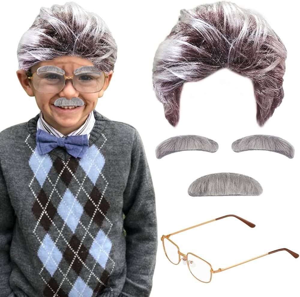 Old Man Costume, Funny Halloween Costumes Set Old Person Grandpa Cosplay Party Dress Up with Gray... | Amazon (US)