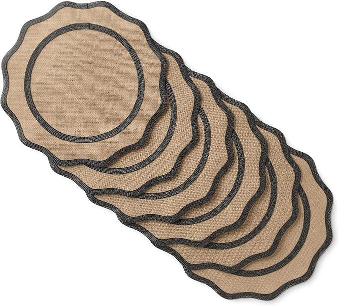 MARTHA STEWART Hessian Textured Wedge Border Placemats 6-Pack Set, 100% Natural Jute & Burlap, Wo... | Amazon (US)