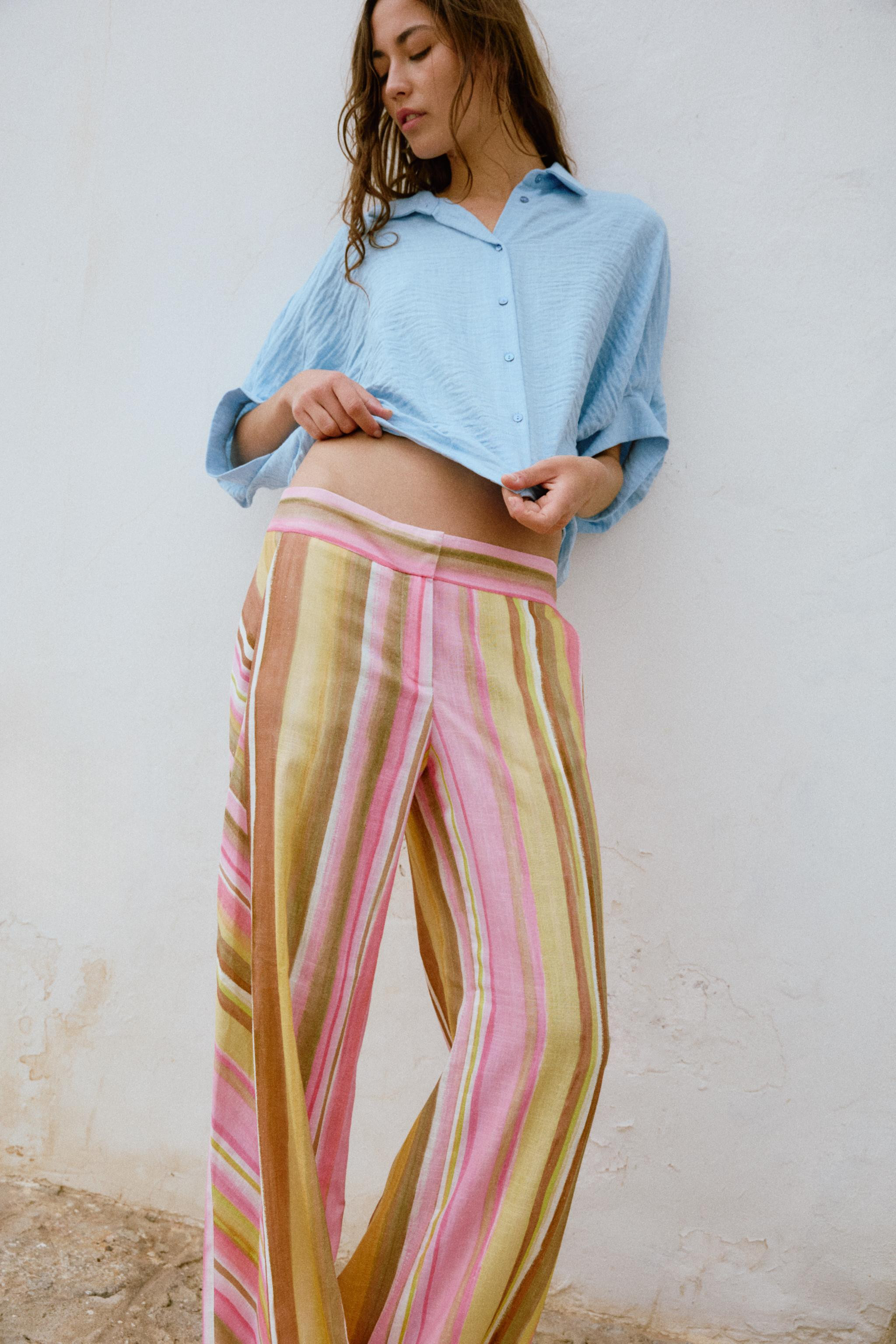 STRIPED WIDE LEG PANTS | Zara US