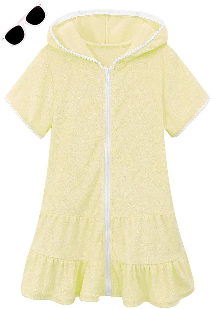 LUCKYGAL Girls Swim Cover Up Kids Swimsuit Coverup Terry Zip-Up Beach Bathing Suit Wraps with Sun... | Amazon (US)