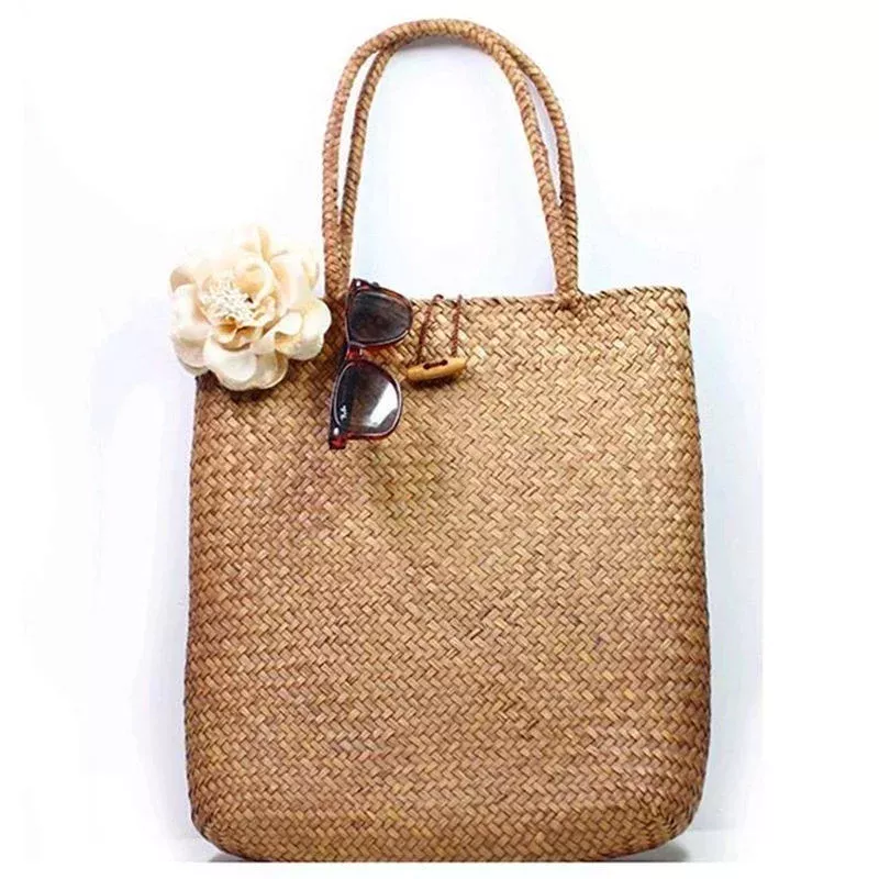 LoyGkgas New Straw Shoulder Bag Women Woven Leather Small Crossbody Tote  Handbag (Beige) 