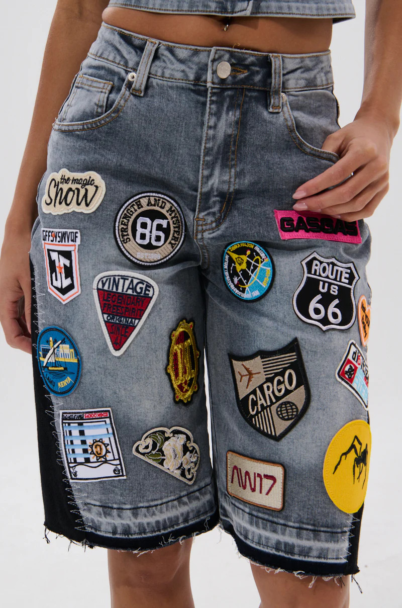 VINTAGE DENIM BERMUDA SHORT WITH PATCHES | AKIRA