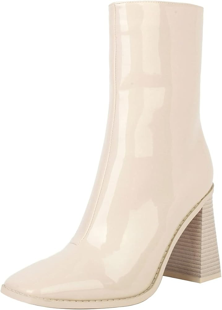 vivianly Fashion Square Toe Ankle Boots Chunky Heel Block Heel Side Zipper Booties | Amazon (US)