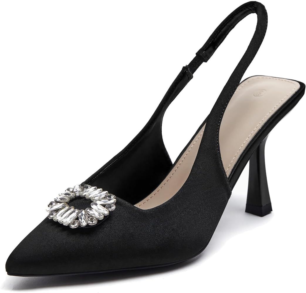 Rilista Women's Slingback Heels Rhinestone Closed Pointed Toe Wedding Party Dress Pumps Shoes | Amazon (US)