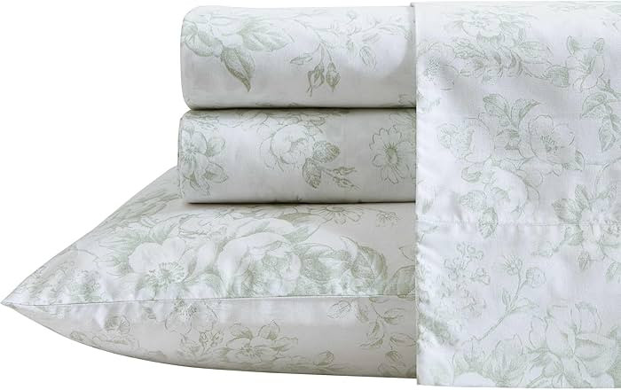 Laura Ashley - Twin XL Bed Sheets, Cotton Percale Bedding Set, Floral Print, Dorm Essentials (Toi... | Amazon (US)