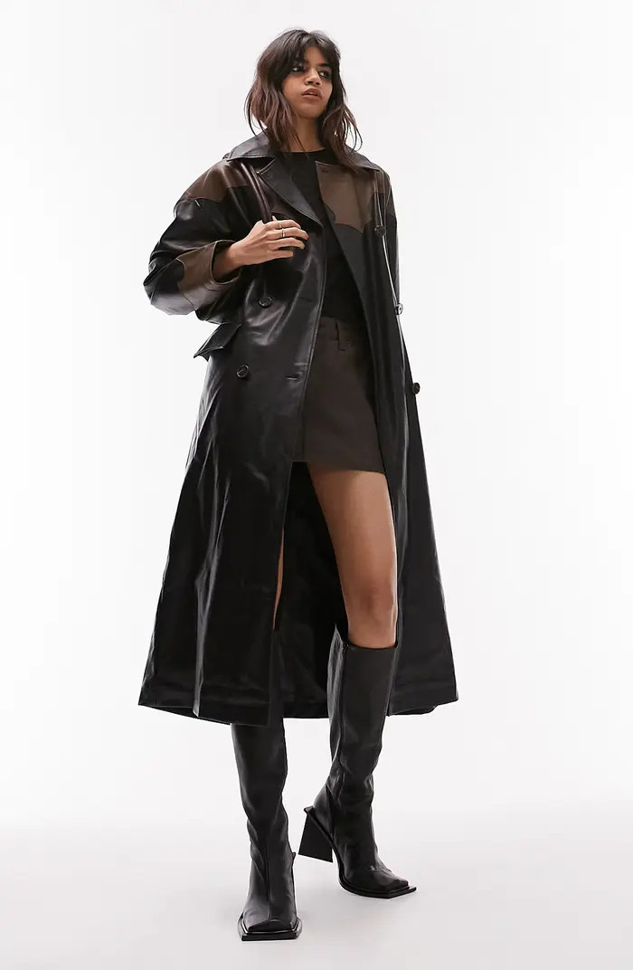 Topshop Western Faux Leather Trench Coat | Nordstrom | Nordstrom