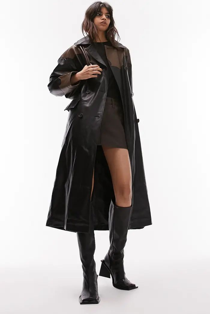 Topshop Western Faux Leather Trench Coat | Nordstrom | Nordstrom
