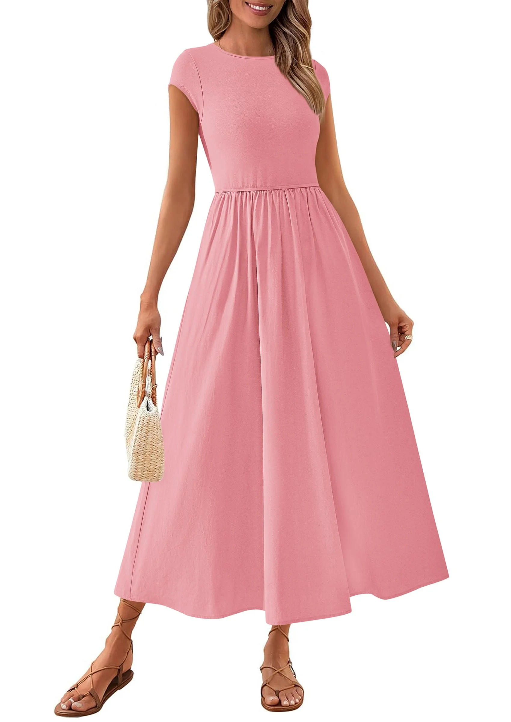 PRETTYGARDEN Women's Summer Casual Long Dresses Cap Sleeve Patchwork A Line Flowy Modest Elegant ... | Walmart (US)