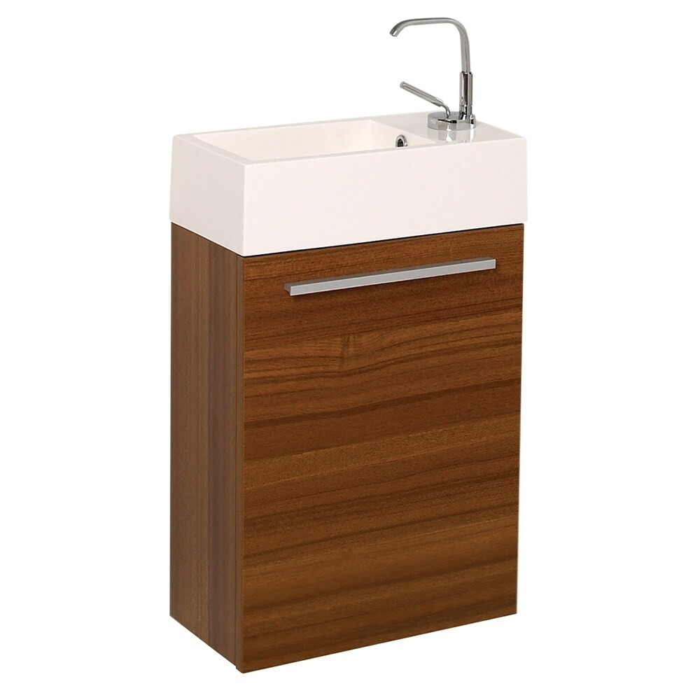 Fresca Pulito 16" Small Teak Modern Bathroom Vanity w/ Integrated Sink (As Is Item) | Bed Bath & Beyond