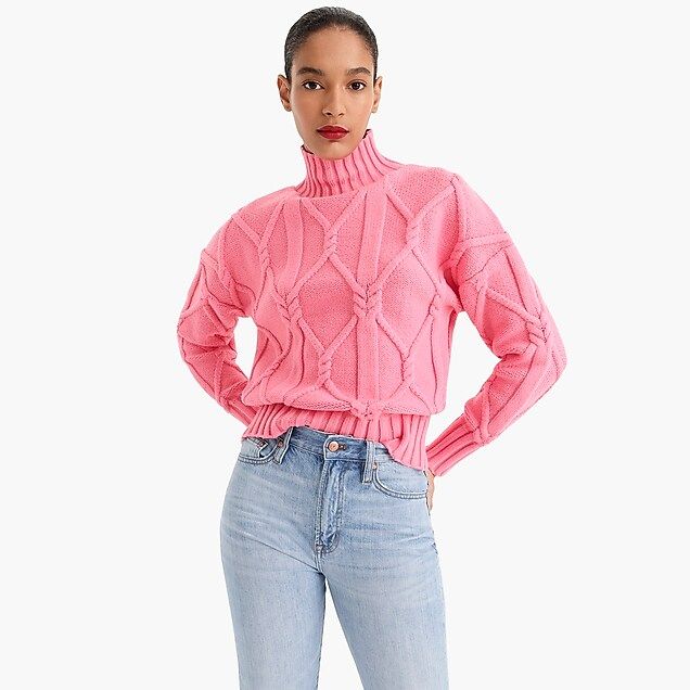 Collection cable-knit mockneck sweater in dusty azalea | J.Crew US