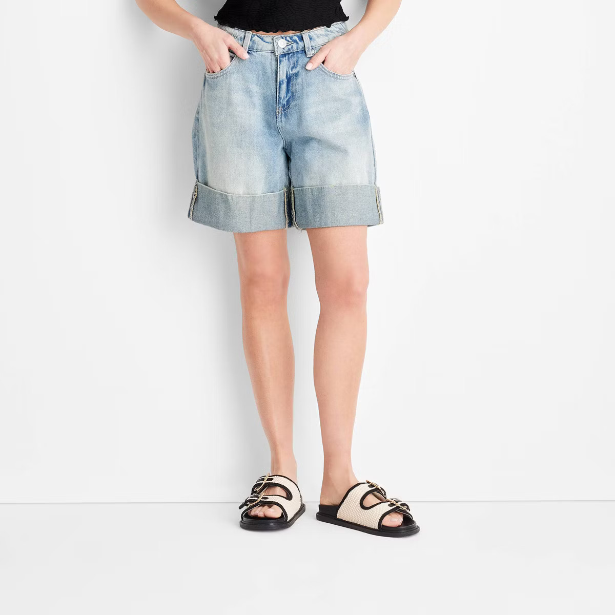 Women's Mid-Rise Wide Cuff Denim Shorts - Future Collective | Target