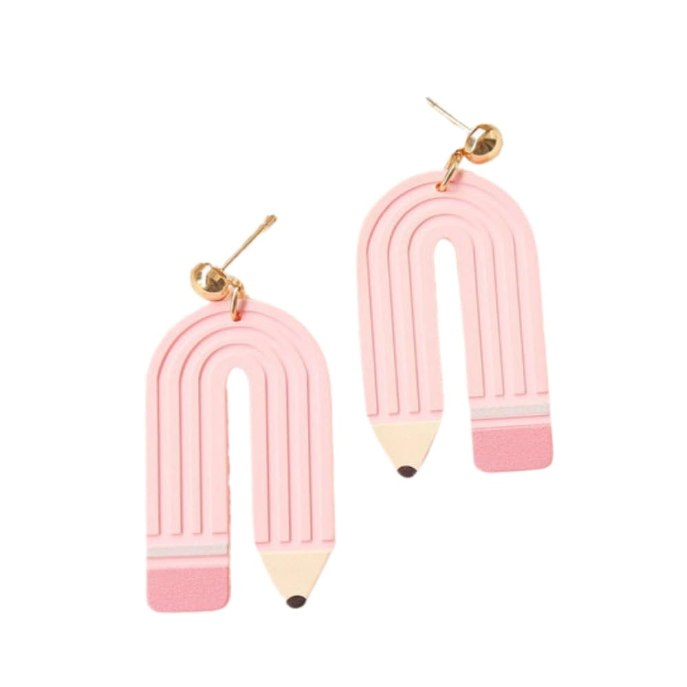 Acrylic Teacher Stud Earrings Set Cute Apple Crayon Pencil Book Palette Earth Dangle Earrings App... | Amazon (US)