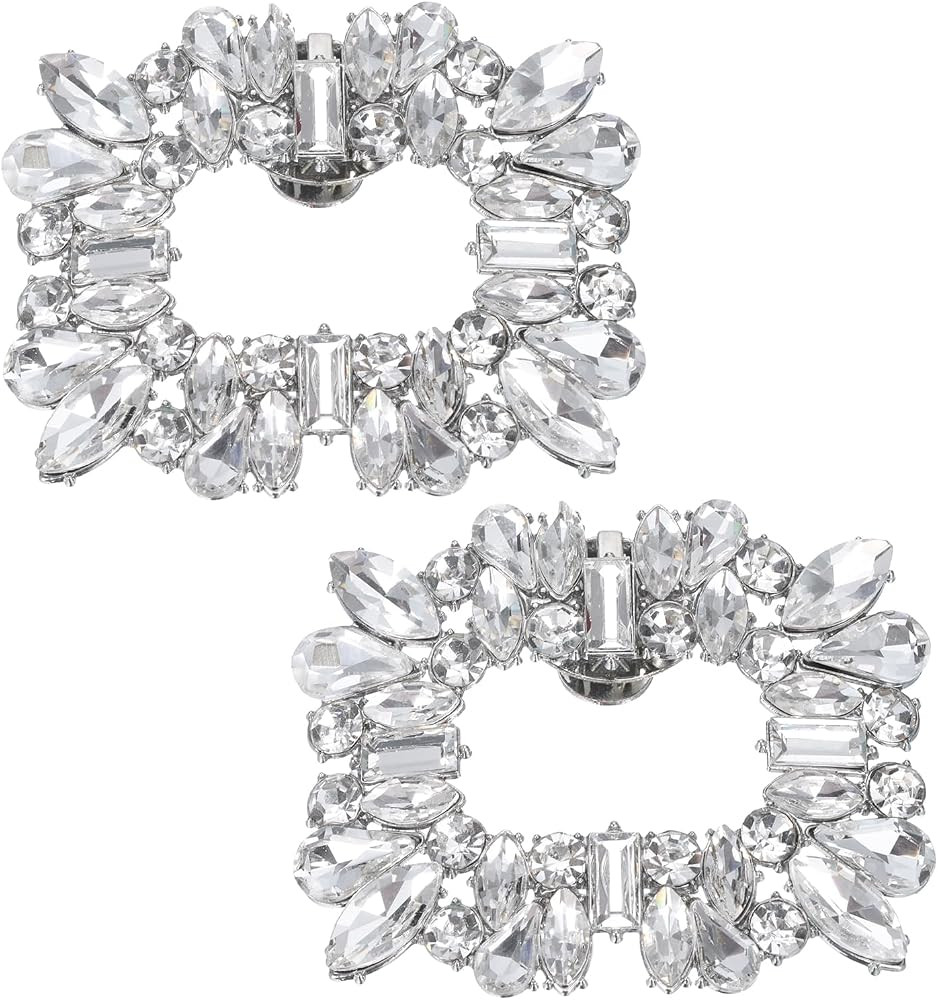 uxcell 2pcs Rhinestone Shoe Clips Detachable Square Shoes Charm Silver | Amazon (US)