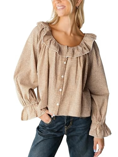 Majdan Womens Gingham Blouse Long Sleeve Shirts | Amazon (US)