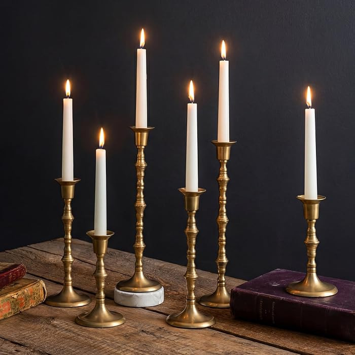 Nuptio Gold Candle Holders for Candlestick: Set of 6 Tall Taper Candle Stick Holders for Fall Tha... | Amazon (US)