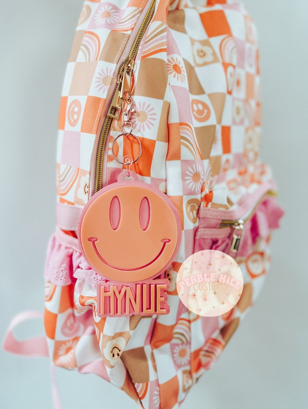 Smiley Backpack Tag, Retro Name Tag, Girls Backpack Tag, Kids Keychain | Etsy (US)