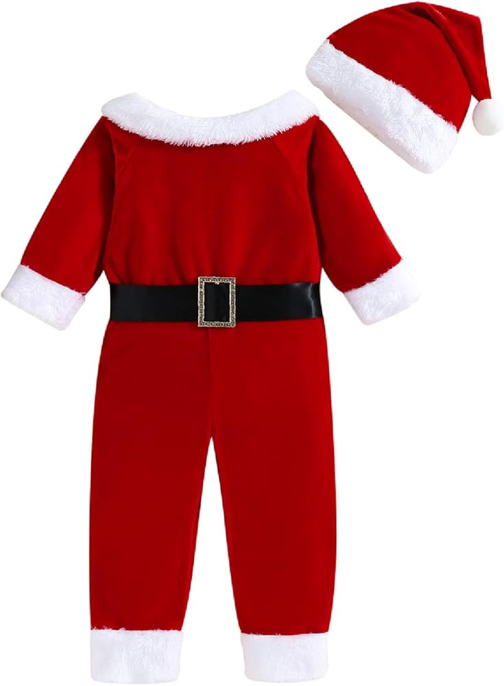 GRNSHTS Baby Girl Christmas Clothes Set Long Sleeve Bell Bottom Bodysuit Velvet Xmas Santa Claus ... | Amazon (US)