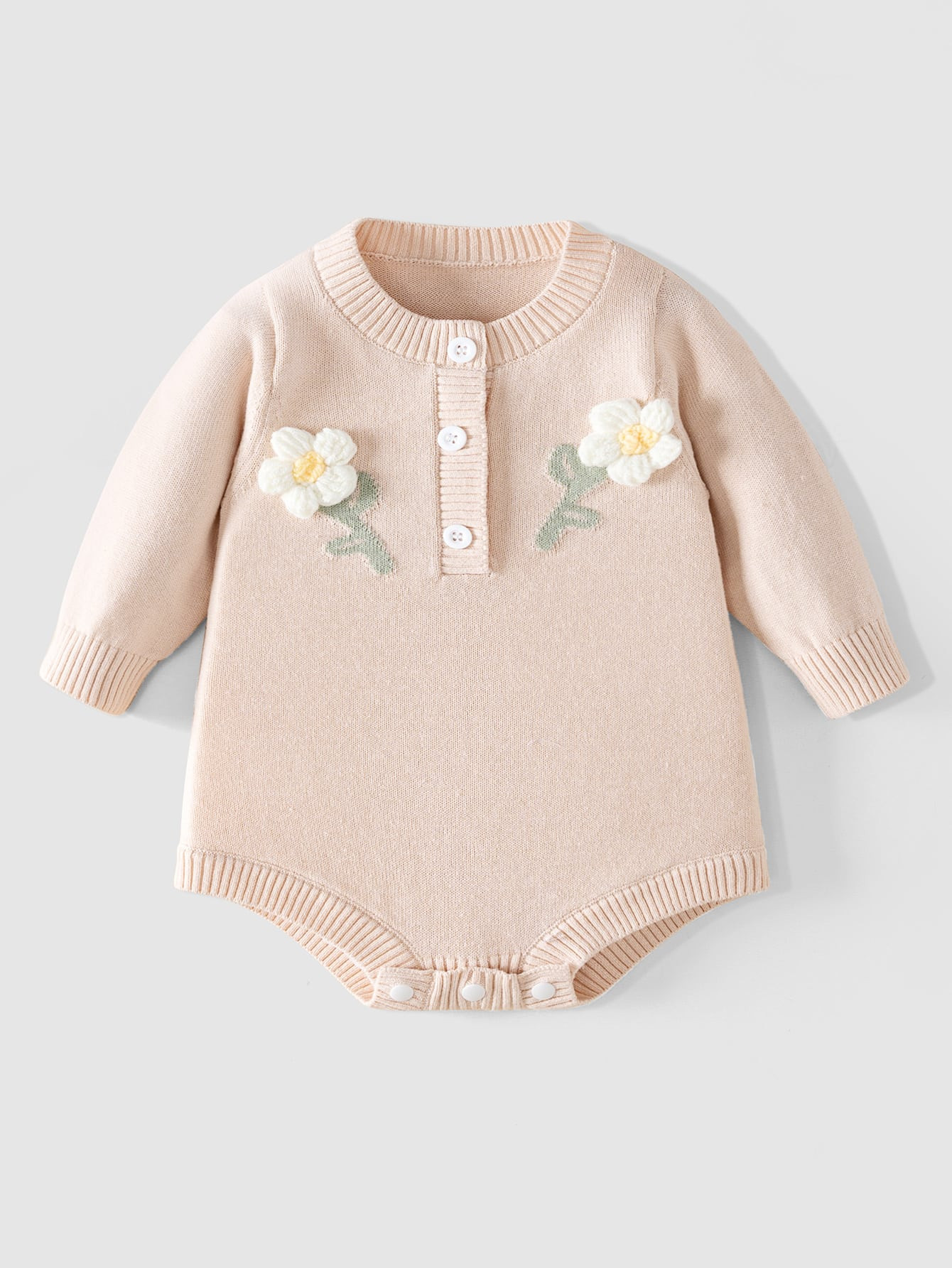 Baby Floral Patched Half Button Knit Bodysuit | SHEIN