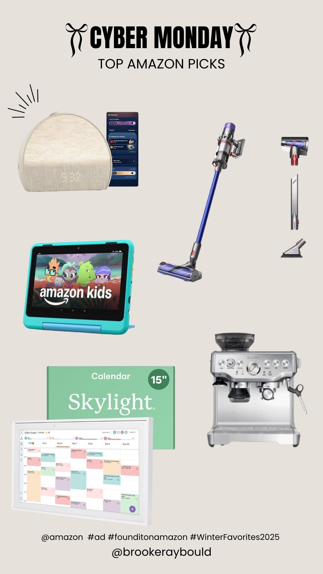 @amazon  #ad #founditonamazon #WinterFavorites2025 

Top Amazon Cyber Monday Deals for busy moms — Hatch Restore 3 sunrise alarm clock, Skylight digital wall calendar, Fire HD 8 Kids Pro tablet, Dyson V8 cordless vacuum, Dyson V11 Origin. All on sale today. Perfect gifts for kids, parents, or for upgrading your home routines.
