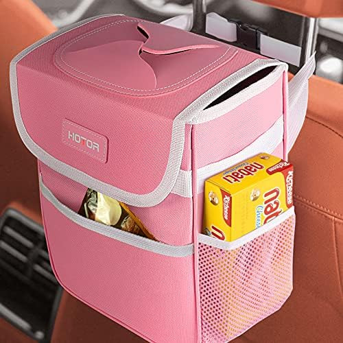 HOTOR Car Trash Can with Lid, Pink Car Trash Bag Hanging with Storage Pockets, 100% Leak-Proof Car G | Amazon (US)