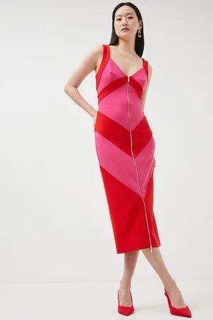 Striped Zip Through Midi Dress | Karen Millen UK & IE