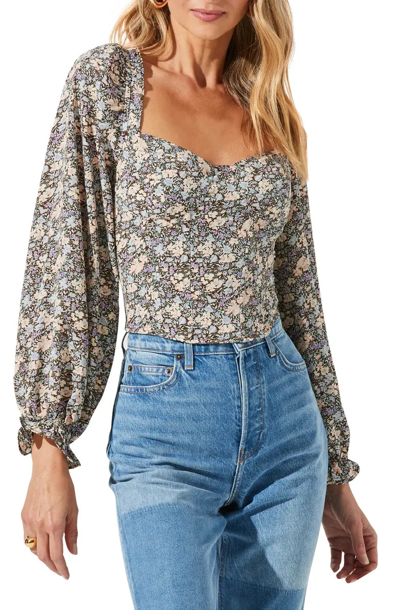 ASTR the Label Floral Print Long Sleeve Corset Top | Nordstrom | Nordstrom