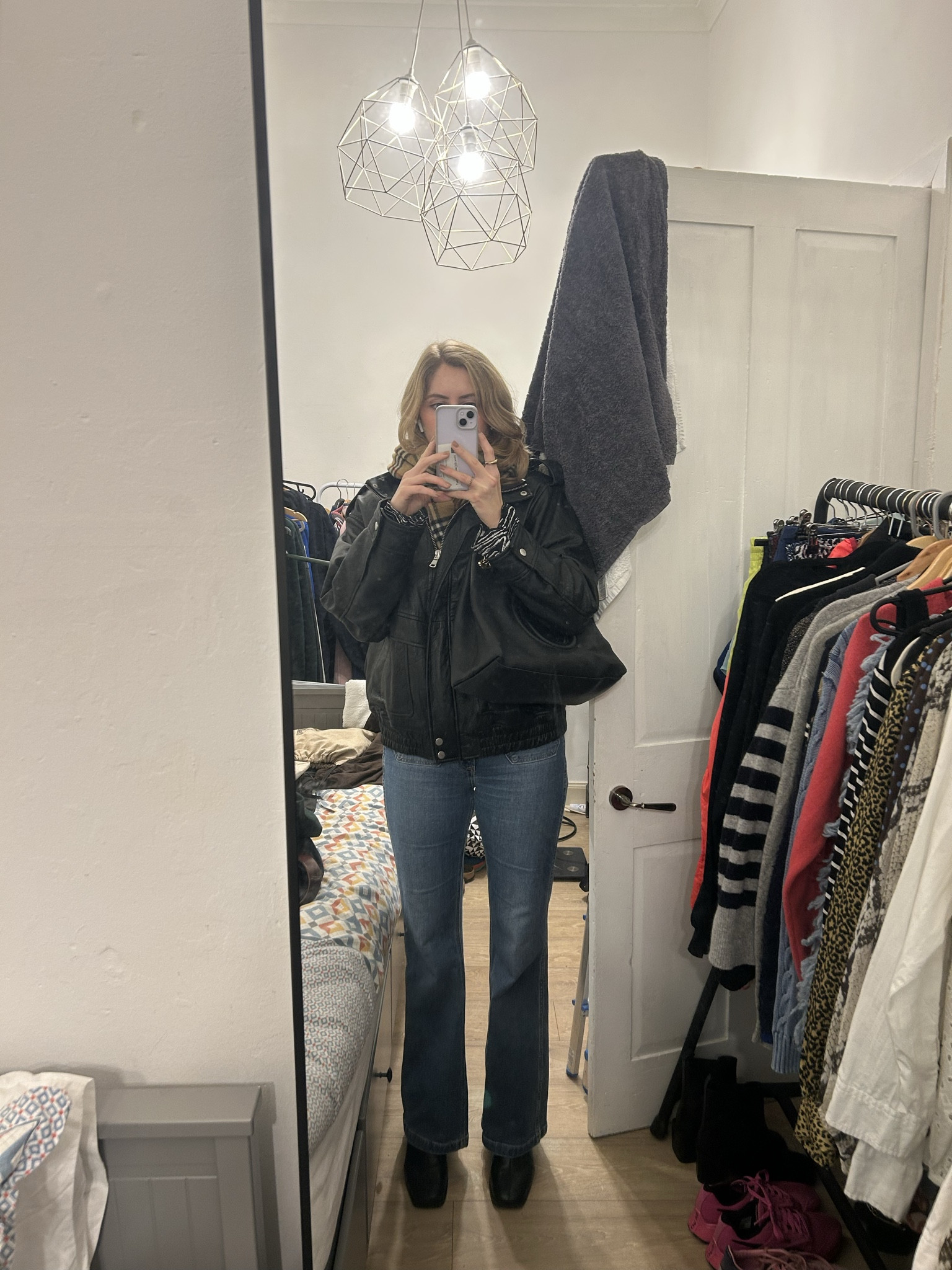 Office outfit, flare jeans, leather bomber jacket, black gucci bag, work bag 

 #LTKuk #LTKwinter #LTKworkwear