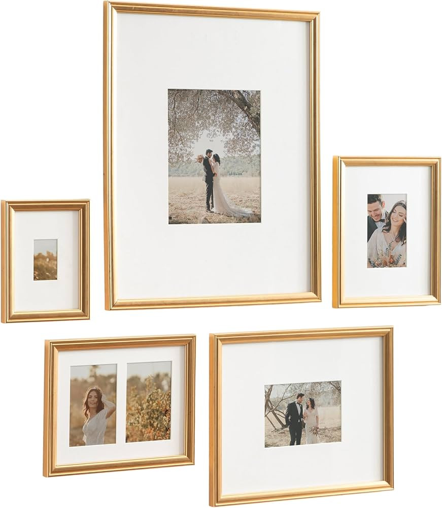 Kate and Laurel Adlynn Traditional Picture Frame Set, Set of 5, Varying Sizes, Gold, Vintage Wall... | Amazon (US)