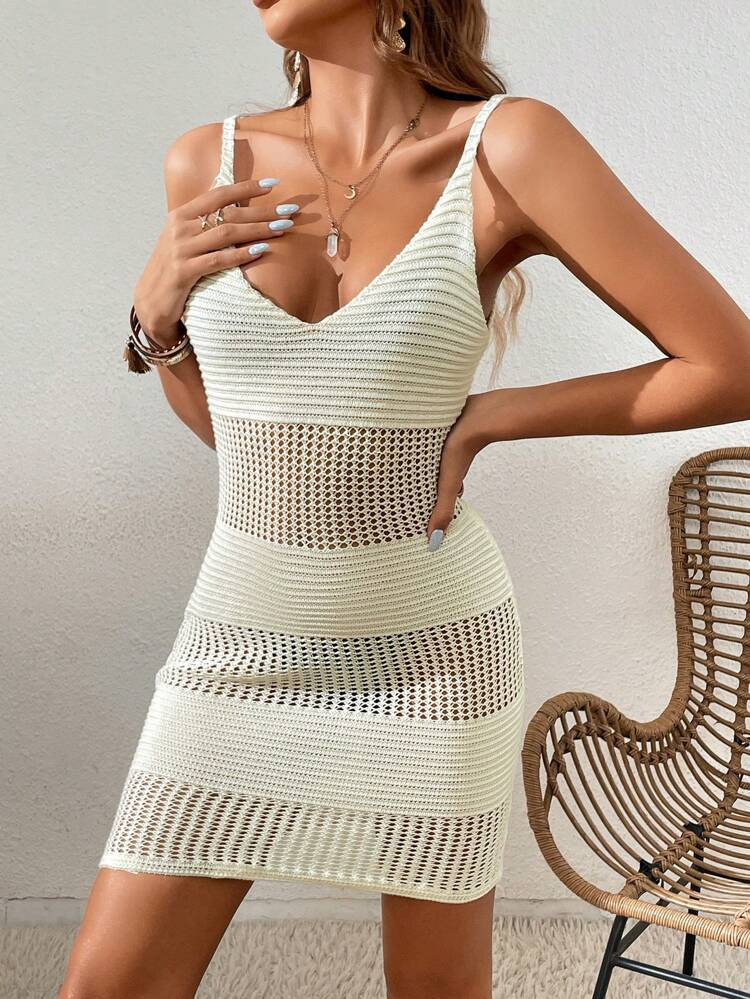 SHEIN VCAY Hollow Out Cover Up Dress Without Belt | SHEIN
